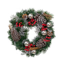 40cm Hanging Christmas Wreath with Red Berries and Silver Baubles