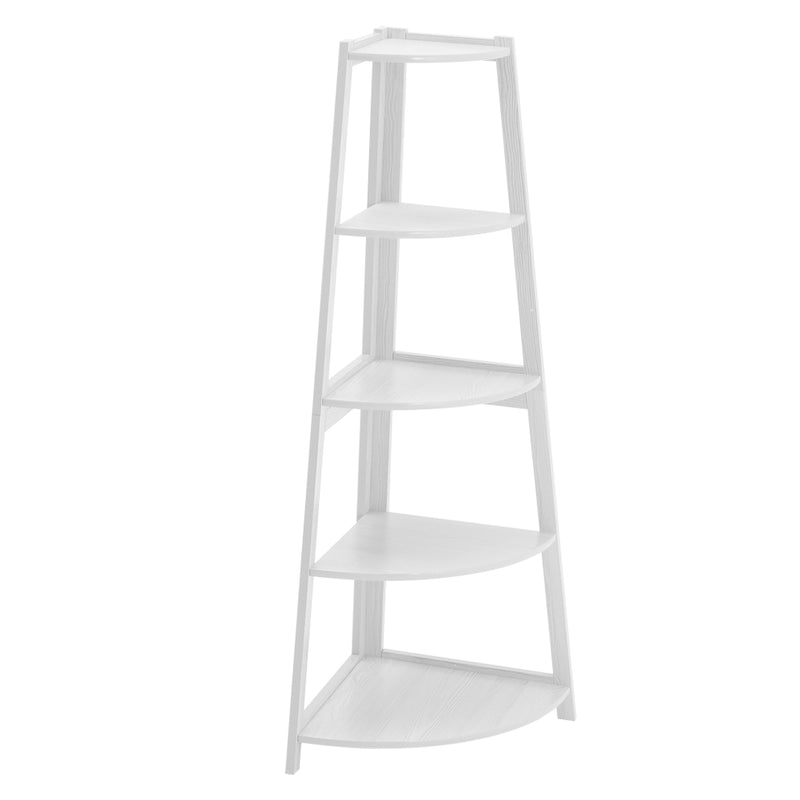 Livingandhome Modern 5-Tier Wooden Ladder Corner Bookshelf Home Display Shelf Unit