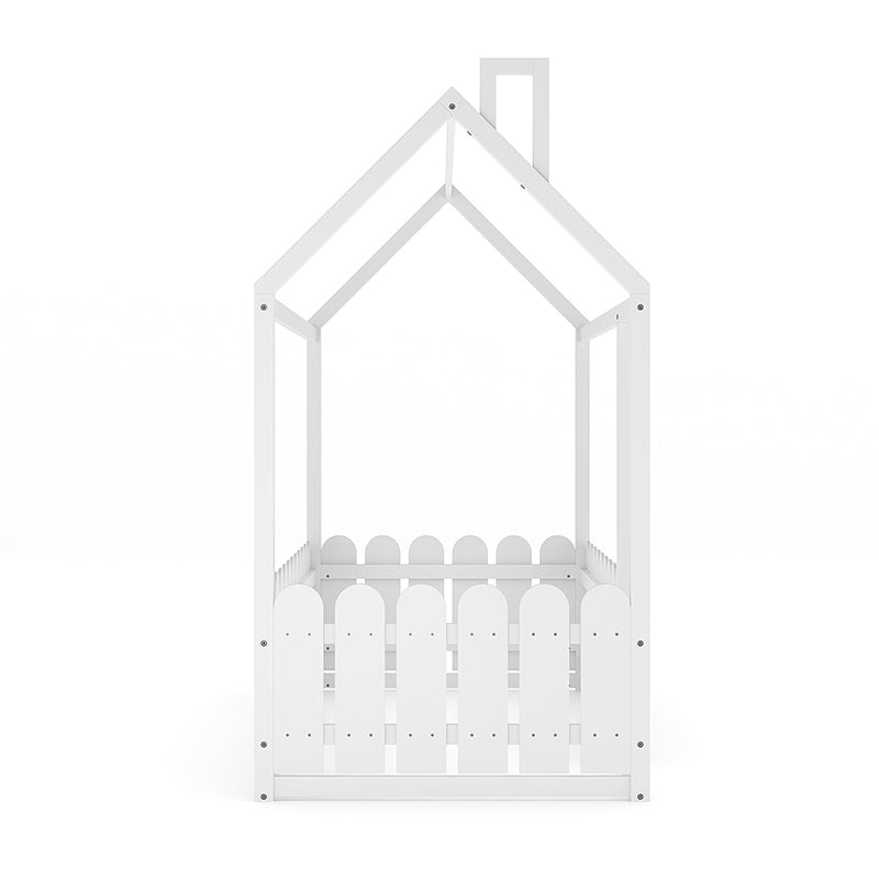 Livingandhome White Wooden Toddler Bed with Roof Frame