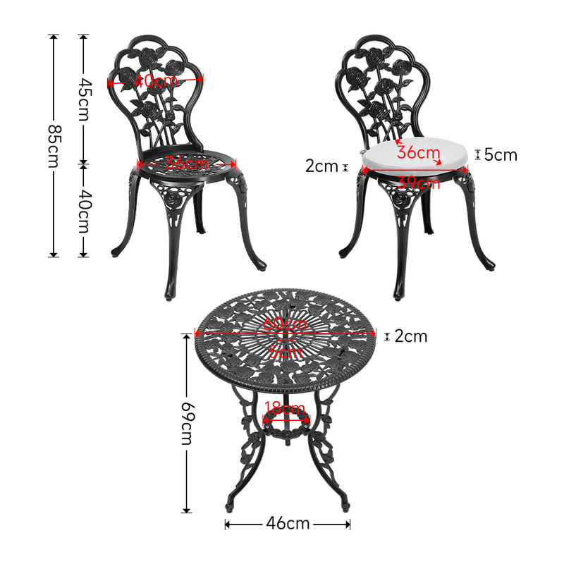 Breeins 3pcs Cast Aluminum Outdoor Bistro Dining Set