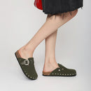 Closed-Toe Slip-On Mules Sandals - Dark Green