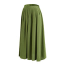 High Waist A-line Midi Skirt With Elastic Waistband And Pockets - Green