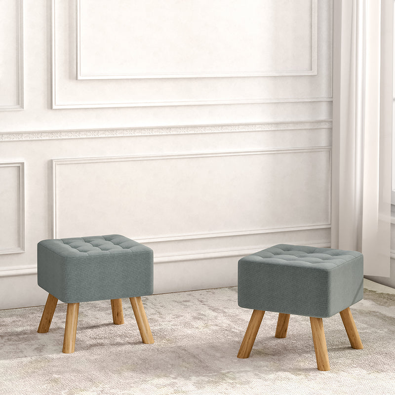 Livingandhome Linen Fabric Padded Wooden Leg Footstool