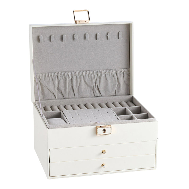 Sheonly PU Leather Jewellery Box with Mechanism Key Lock
