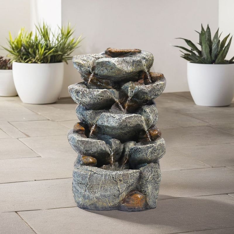 Livingandhome Outdoor Fountain Water Feature Waterfall Solar Powered