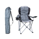 Luxury Padded High Back Outdoor Folding Chair with Cupholder in Grey