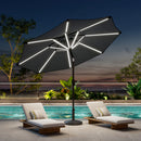 Garden Sanctuary Large Solar Powered LED Patio Umbrella for Outdoor Garden Patio with Base