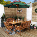Outdoor 6 Person Folding Rectangular Wooden Garden Dining Table Chairs and 2 Benches Parasol and Base set