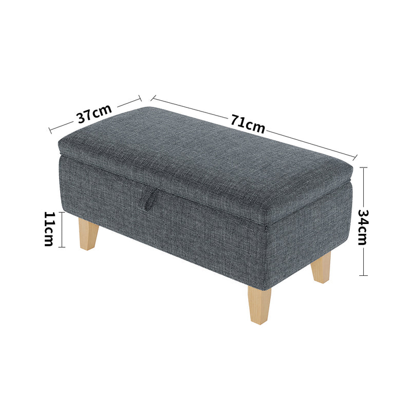 Livingandhome Dark Grey Linen 2-in-1 Storage Ottoman