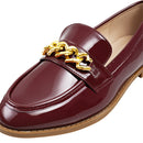 Casual Closed Toe Slip-on Chain Loafers with Low Heel - Red