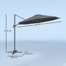 Outsunny 3 X 3(m) Cantilever Parasol Garden Umbrella With Cross Base