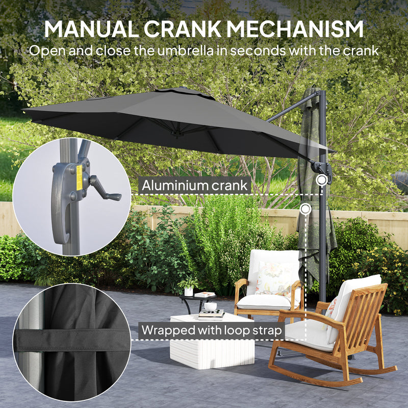 Outsunny 3 X 3(m) Cantilever Parasol Garden Umbrella With Cross Base