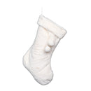 50cm White Winter Faux Fur Hanging Christmas Stocking With Pom Poms