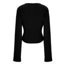 V-Neck Twist Front Top With Long Bell Sleeves - Black