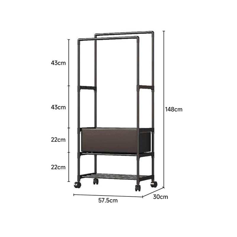 Livingandhome Double Rod Metal Clothes Rack on Wheels