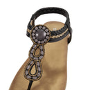 Boho Casual Rhinestone Beach Sandals - Black