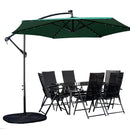 Outdoor 6 Person Rectangular Glass Top Garden Dining Table Chairs With Green Banana Lit Parasol and Base Set