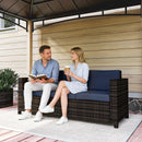 Outsunny Rattan Wicker 3-seater Sofa Chair Patio Furniture, Dark Blue