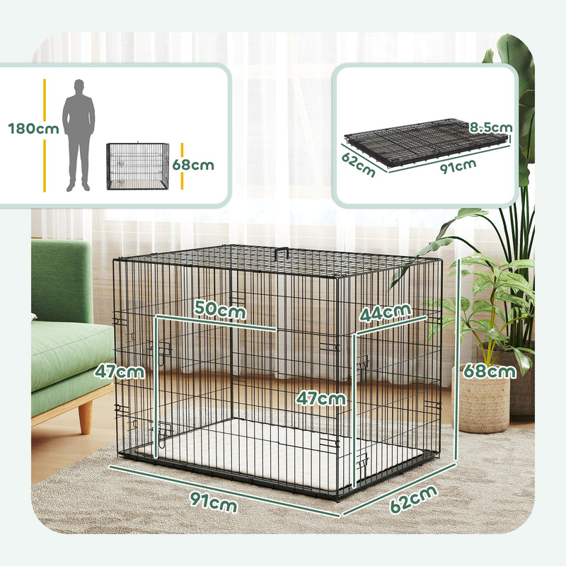 PawHut Dog Crate with 2 Doors, Tray, Soft Cushion