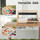 Fir Wood Pretend Play Kitchen with Hanging Hooks and Blackboard-Natural