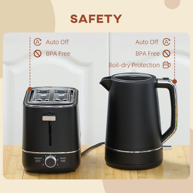 HOMCOM 1.7L 3000W Fast Boil Electric Kettle and 2 Slice Toaster Set