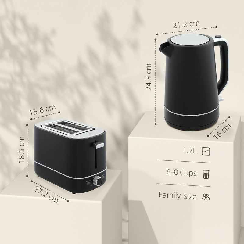 HOMCOM 1.7L 3000W Fast Boil Electric Kettle and 2 Slice Toaster Set