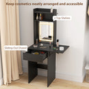 HOMCOM Compact Dressing Table with Lighted Mirror Open Shelves Drawer Black