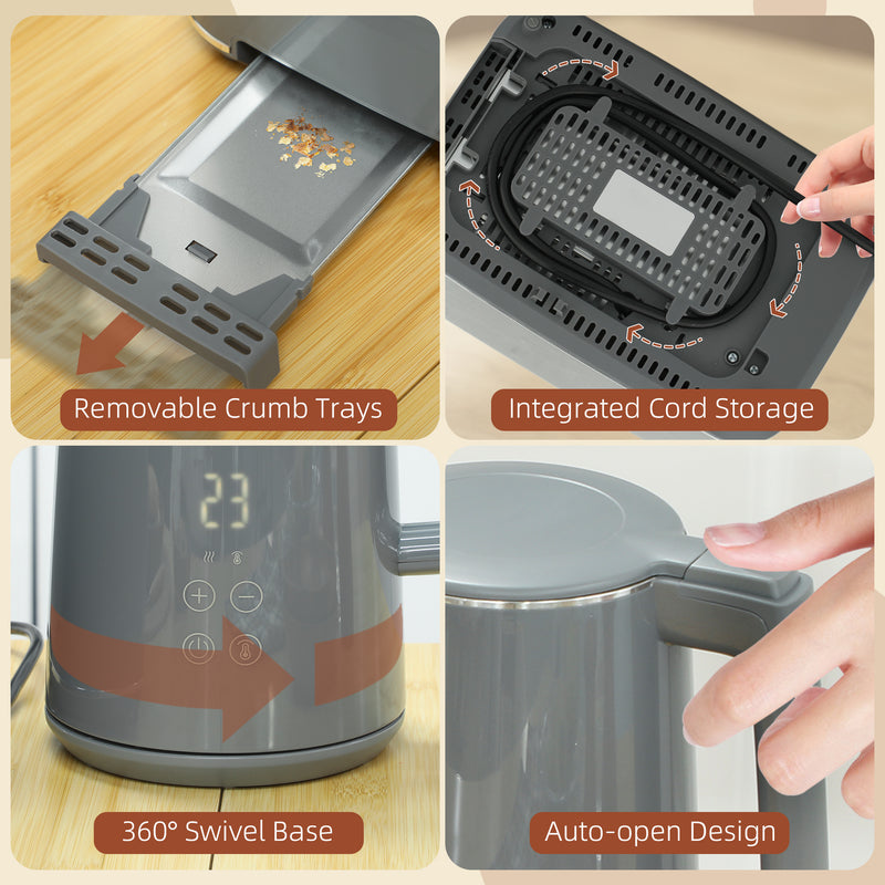 HOMCOM 1.5L 3000W Fast Boil Electric Kettle and 2 Slice Toaster Set