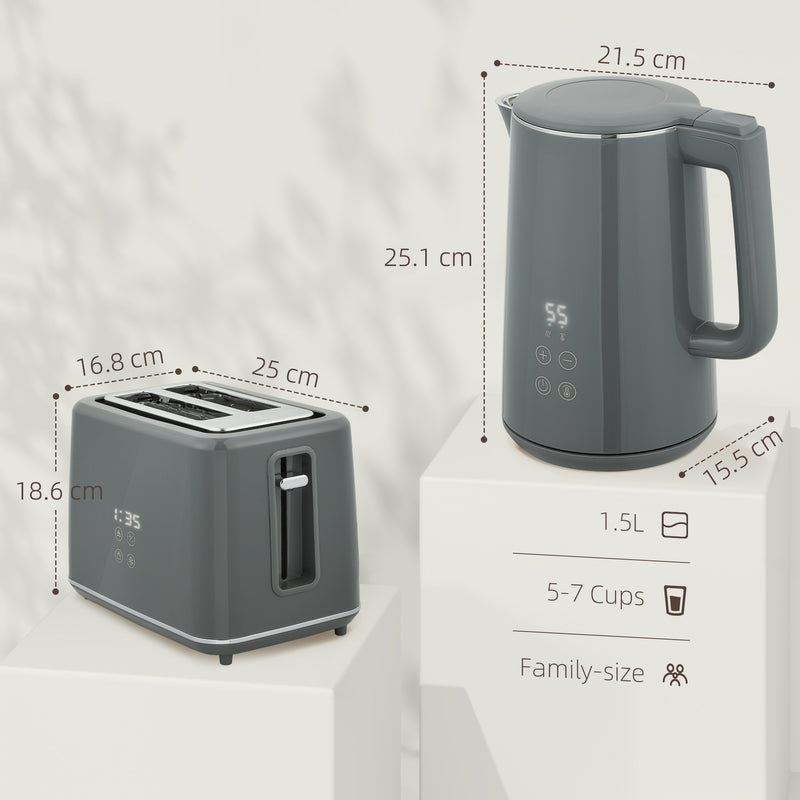 HOMCOM 1.5L 3000W Fast Boil Electric Kettle and 2 Slice Toaster Set