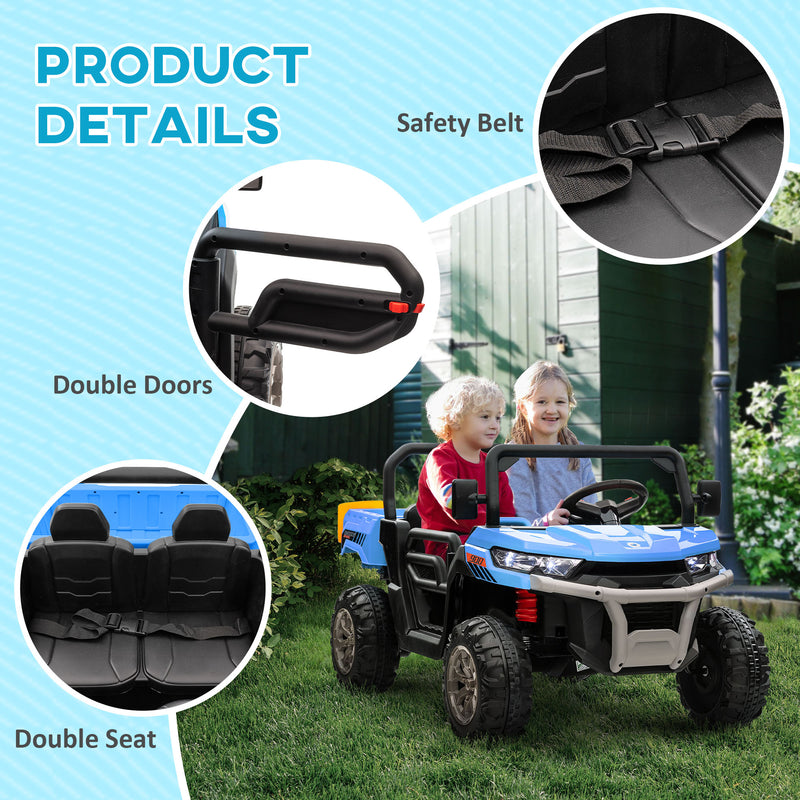 HOMCOM 12V Two-Seater Kids Electric Ride-On Car W/ Electric Bucket - Green