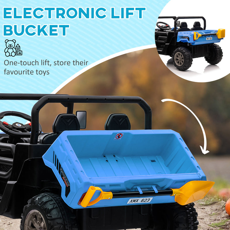 HOMCOM 12V Two-Seater Kids Electric Ride-On Car W/ Electric Bucket - Green