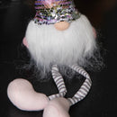 49cm Festive Christmas Sitting Gonk with Dangly Legs & Sequin Hat in Pink & Grey