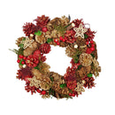 36cm Christmas Wreath in Gold & Red with Pine Cones and Berries