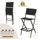 Folding Outdoor Bar Chair Set of 4 with Metal Frame and Footrest-Black