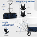 Heavy Duty Camping Garden Cart With Adjustable Handle And Drink Holders-Navy
