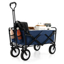 Heavy Duty Camping Garden Cart With Adjustable Handle And Drink Holders-Navy