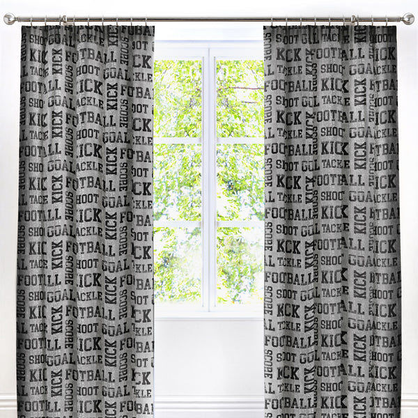 Bedlam Football Pencil Pleat Curtains in Grey