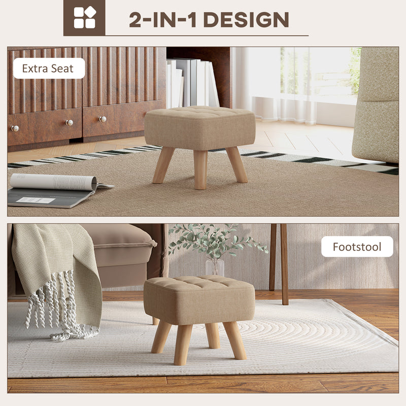 HOMCOM Grey Modern Footstool, Fabric Foot Rest With Rubber Wood Legs