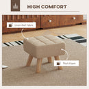 HOMCOM Grey Modern Footstool, Fabric Foot Rest With Rubber Wood Legs