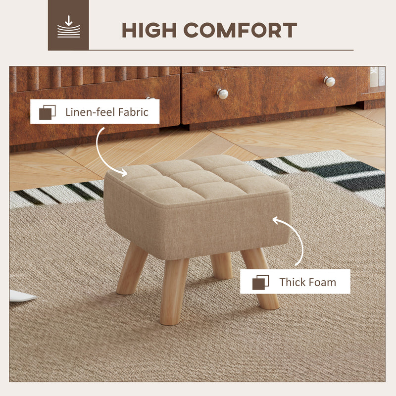 HOMCOM Grey Modern Footstool, Fabric Foot Rest With Rubber Wood Legs