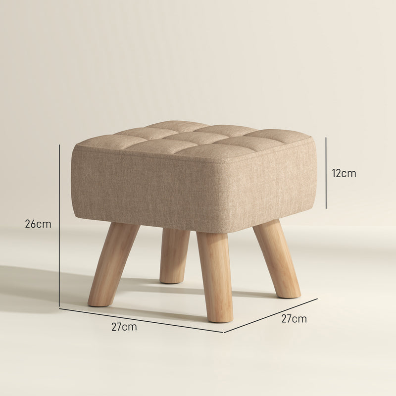 HOMCOM Grey Modern Footstool, Fabric Foot Rest With Rubber Wood Legs