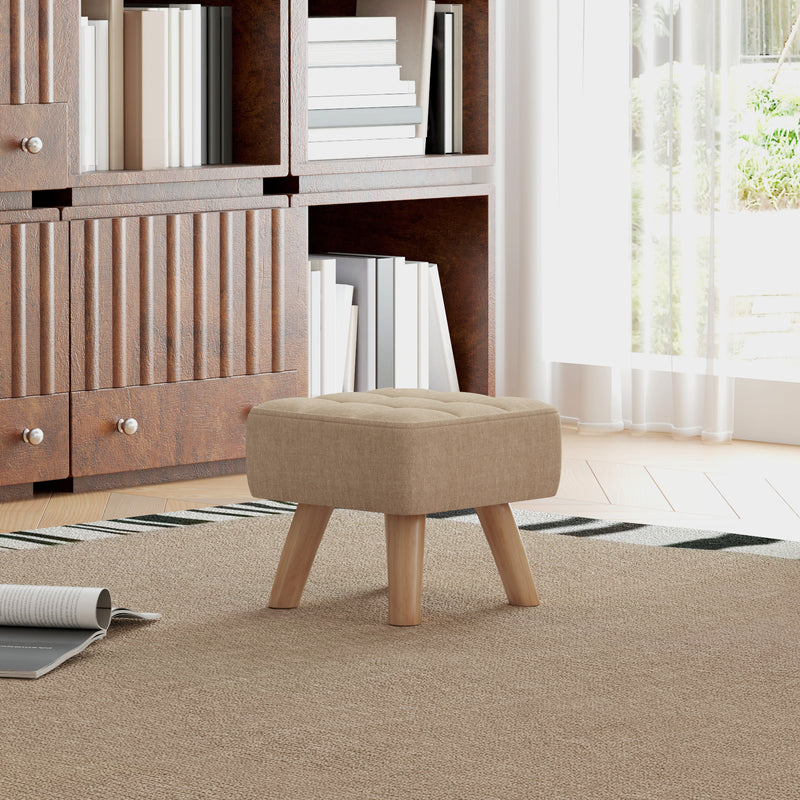HOMCOM Grey Modern Footstool, Fabric Foot Rest With Rubber Wood Legs