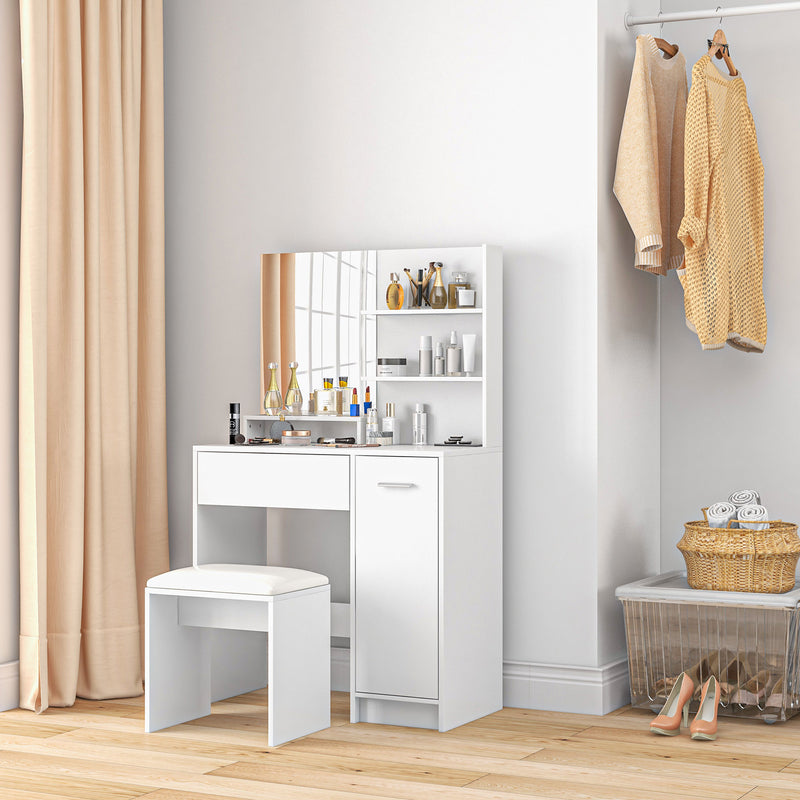 HOMCOM Dressing Table with Mirror and Stool, Makeup Desk for Bedroom, White