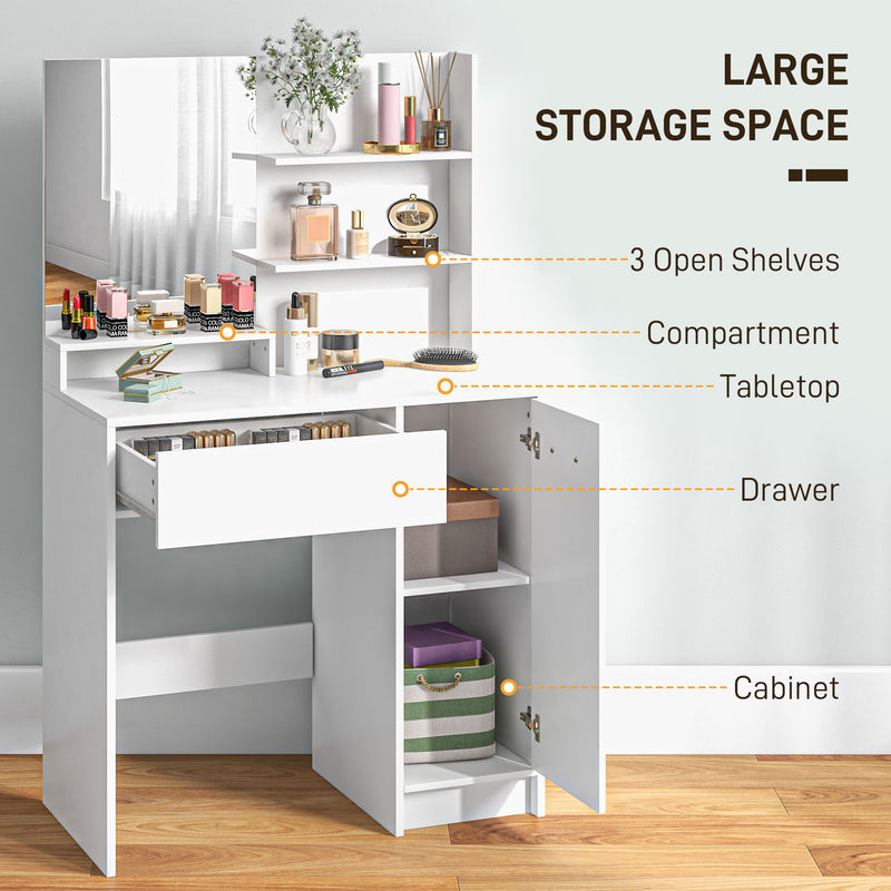 HOMCOM Dressing Table with Mirror and Stool, Makeup Desk for Bedroom, White