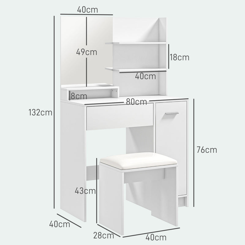 HOMCOM Dressing Table with Mirror and Stool, Makeup Desk for Bedroom, White