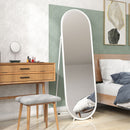 HOMCOM Oval Full Length Mirror With Metal Frame Hanging Or Leaning White