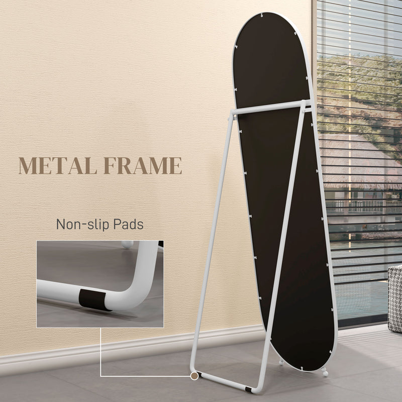 HOMCOM Oval Full Length Mirror With Metal Frame Hanging Or Leaning White