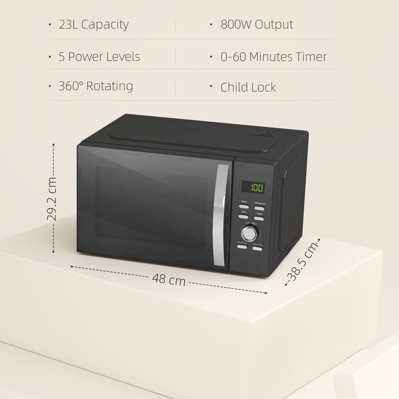 HOMCOM 23L 800W Microwave Oven with Digital Display, Auto Cook, Black