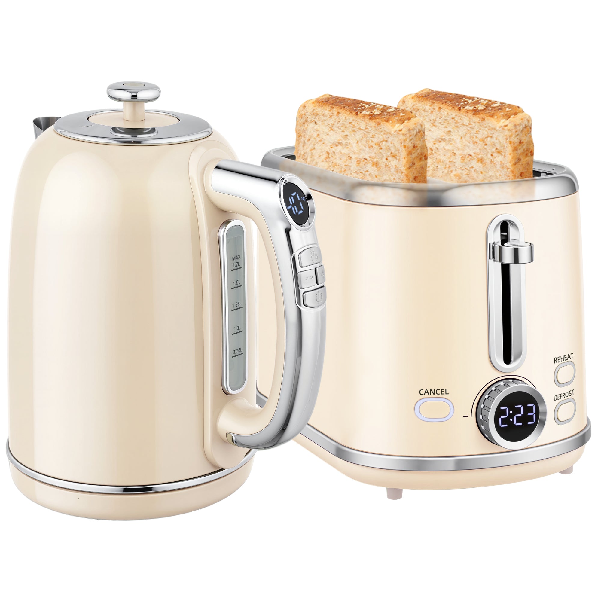 HOMCOM 2 Slice Toaster And Kettle With Keep Warm Memory Function, 1.7L