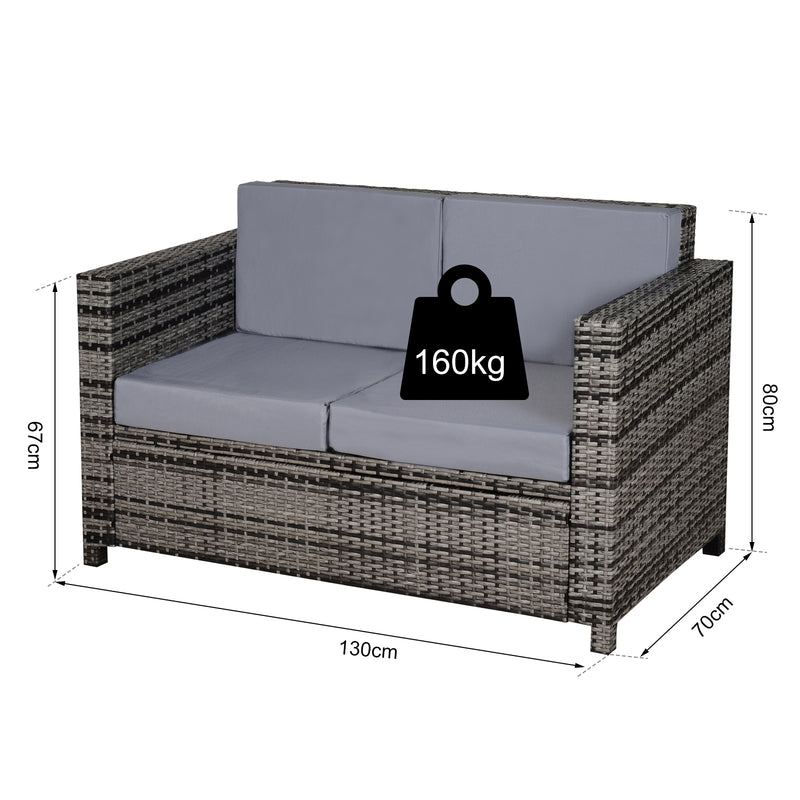 Outsunny Rattan Wicker 2-seat Sofa Loveseat Padded Garden Furniture Brown